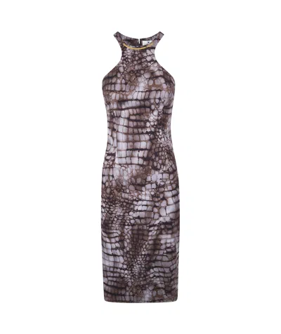 Elisabetta Franchi Midi Dress With Animal Print In Gray