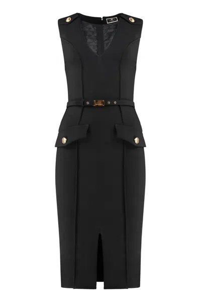 Elisabetta Franchi Midi Dress With Belt In Black