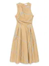 Elisabetta Franchi Midi Dress With Geometric Patterns And Rounded Collar In Gold