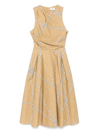 Elisabetta Franchi Midi Dress With Geometric Patterns And Rounded Collar