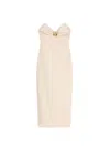 Elisabetta Franchi Midi Dress With Gold Metal Detail In Beige
