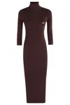 Elisabetta Franchi Midi Dress With High Neck And Side Slit Detail In Brown