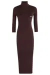 Elisabetta Franchi Midi Dress With High Neck And Side Slit Detail In Brown