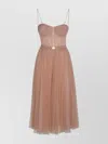 Elisabetta Franchi Midi Dress With Lace And Spaghetti Straps In Pink