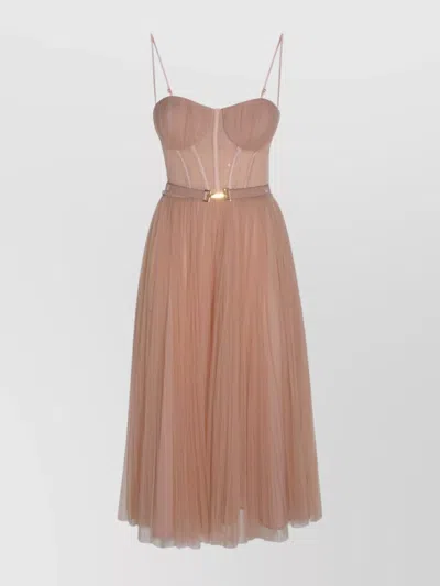 ELISABETTA FRANCHI MIDI DRESS WITH LACE AND SPAGHETTI STRAPS