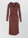Elisabetta Franchi Brown Draped Midi Dress With Asymmetric Neckline In Viscose Stretch Woman In Brown