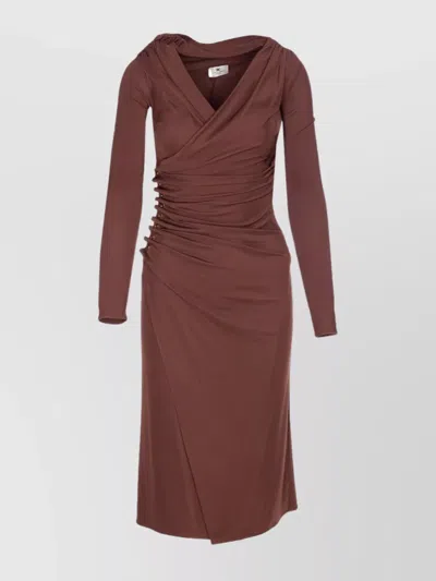 ELISABETTA FRANCHI MIDI DRESS WITH LONG SLEEVES AND SPLIT