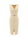 Elisabetta Franchi Crepe Bustier Dress With Contrasting Topstitching In Beige