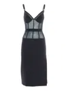 Elisabetta Franchi Midi Dress With Sheer Panels In Black
