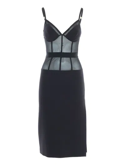 Elisabetta Franchi Midi Dress With Sheer Panels In Black