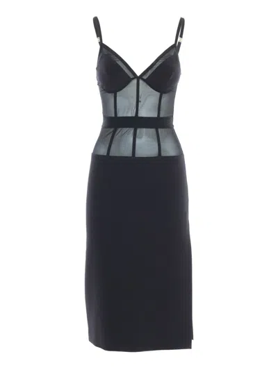 ELISABETTA FRANCHI MIDI DRESS WITH SHEER PANELS