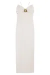Elisabetta Franchi Midi Dress With Sweetheart Neckline And Jewel Detail In Neutrals