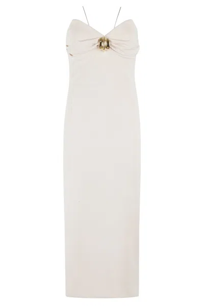 Elisabetta Franchi Midi Dress With Sweetheart Neckline And Jewel Detail In Neutrals