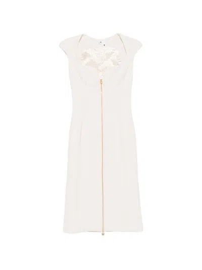 Elisabetta Franchi Midi Dress With Zipper In White