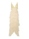 Elisabetta Franchi Lace And Ruffles Long Sleeve Dress In Yellow