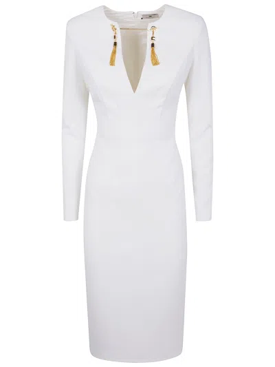 Elisabetta Franchi Midi Fit Dress In White
