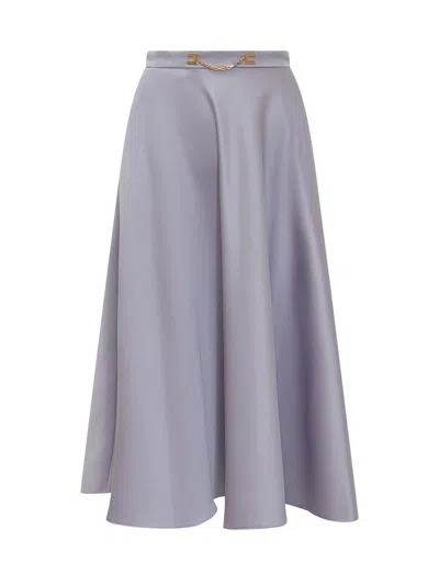 Elisabetta Franchi Midi Flared Skirt With Chain Detail In Lilla