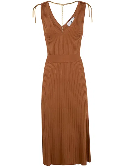 Elisabetta Franchi Midi Knit Dress In Brown