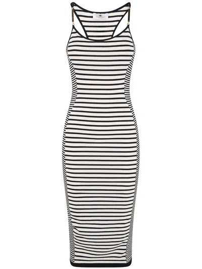 Elisabetta Franchi Midi Knit Dress In White