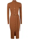 Elisabetta Franchi Dress In Openwork Knit Fabric With Jewel Belt In Brown
