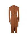 Elisabetta Franchi Dress In Openwork Knit Fabric With Jewel Belt In Brown