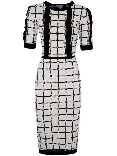 Elisabetta Franchi Midi Knit Dress In Butter Black