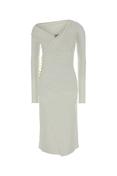 Elisabetta Franchi Midi Scoop-neck Gown With Elegant Draping In White