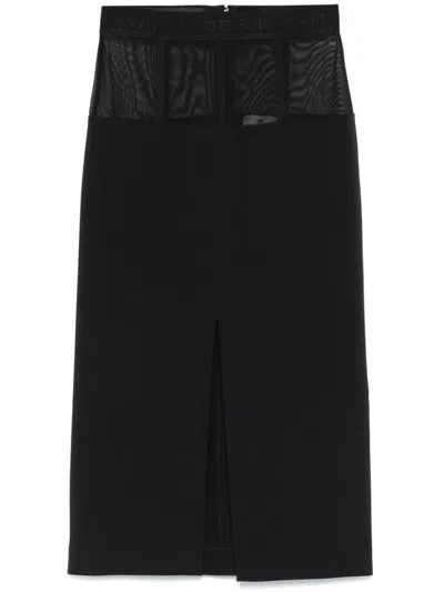Elisabetta Franchi Midi Skirt In Black With Semi-sheer Panels
