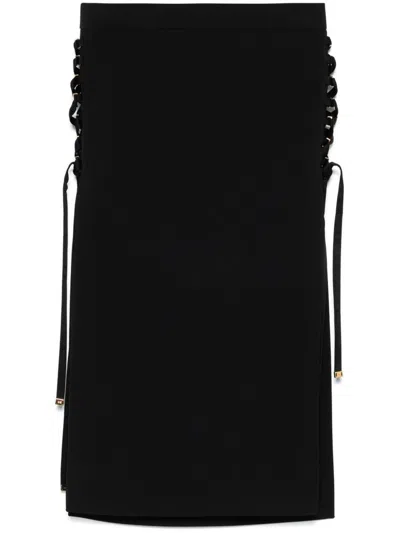ELISABETTA FRANCHI MIDI SKIRT IN BLACK WITH SIDE SLITS