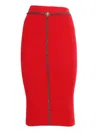 Elisabetta Franchi Textured Herringbone Midi Skirt With Chain Detail In Red