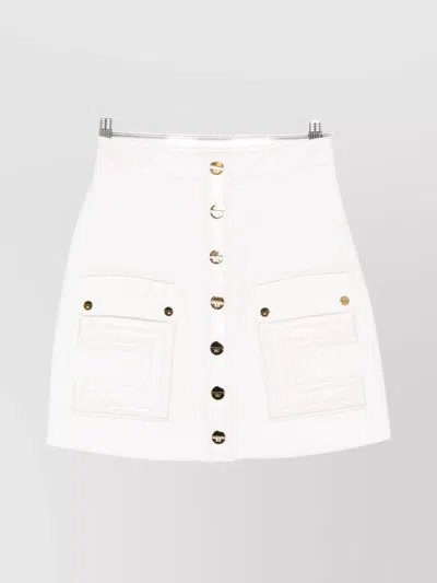 Elisabetta Franchi Midi Skirt With Button Pockets And Quilted Design In White