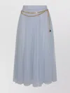Elisabetta Franchi Midi Skirt With Gold Chain And Pleats In Blue