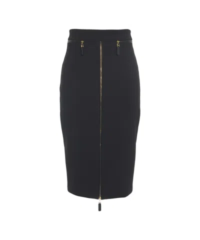 Elisabetta Franchi Midi Skirt With Logo Details In Black