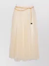 Elisabetta Franchi Midi Skirt With Pleats And Chain Detail In Neutral