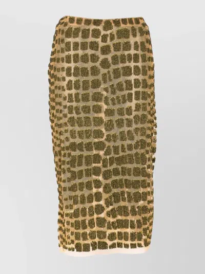 Elisabetta Franchi Midi Skirt With Sequins And Mesh In Green