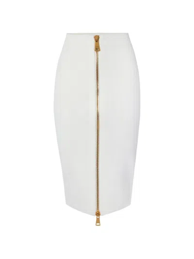 Elisabetta Franchi Midi Skirt With Zip In White