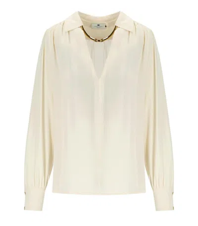 Elisabetta Franchi Milk Blouse With Jewel In White