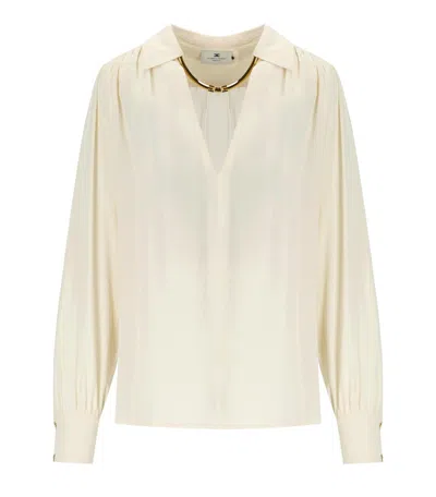 Elisabetta Franchi Milk Blouse With Jewel In Neutral