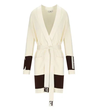 ELISABETTA FRANCHI ELISABETTA FRANCHI MILK COFFEE BELTED CARDIGAN