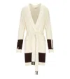 Elisabetta Franchi Milk Coffee Belted Cardigan In White