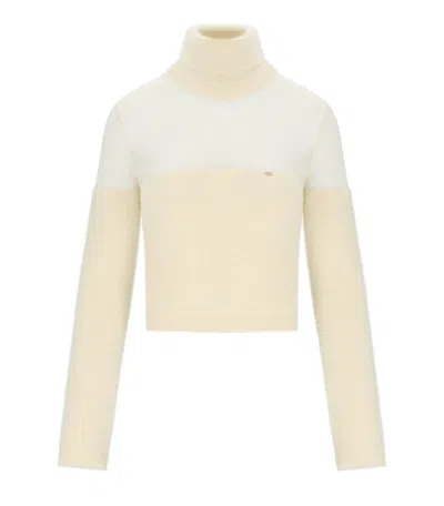 Elisabetta Franchi Milk Cropped Turtleneck Sweater In Neutral