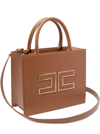 Elisabetta Franchi Mini 24/7 Logo-plaque Top-handle Tote Bag In Brown