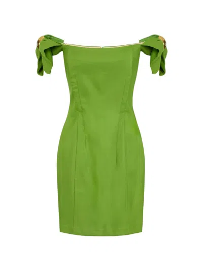 Elisabetta Franchi Mini Abito Verde Con Spalline Impreziosite  In Green