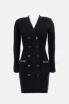Elisabetta Franchi Textured Knit Black Midi Dress With Double-breasted Design In Black