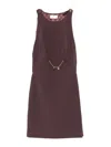Elisabetta Franchi Bordeaux Sleeveless Dress With Chain Decoration On The Front In Fabric Woman In Brown