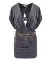 Elisabetta Franchi Mini Dress With Drapery And Metal Belt In Grey