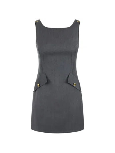 Elisabetta Franchi Mini Dress In Cool Wool Fabric With Logo Details In Gray