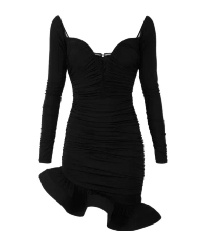 Elisabetta Franchi Mini Dress In Crepe Jersey Fabric With Flounce In Black