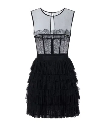 Elisabetta Franchi Mini Dress In Crepon And Floral Lace In Black