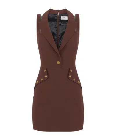 Elisabetta Franchi Mini Dress In Double Layer Crêpe Fabric With Jewel Buttons In Red